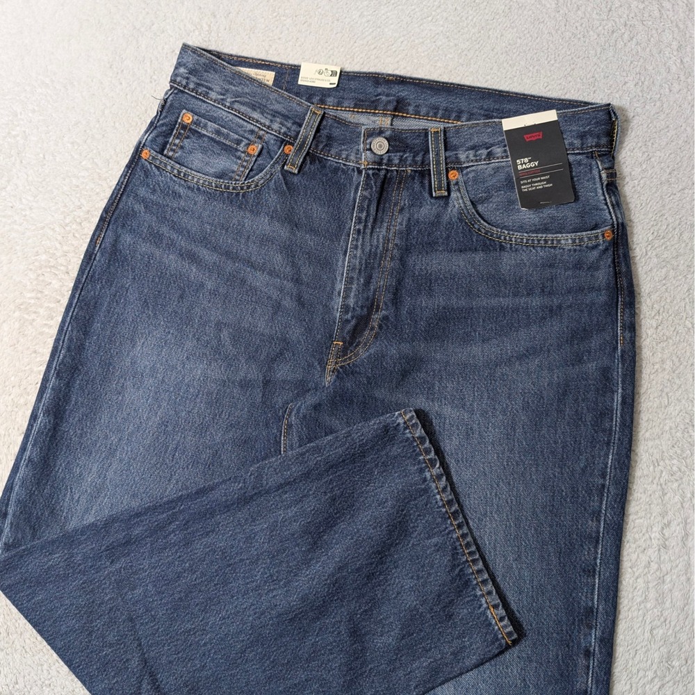 NEW! Levi's 578 Baggy Jeans Mens 33/32 Blue Premium 100% Cotton Denim Big E